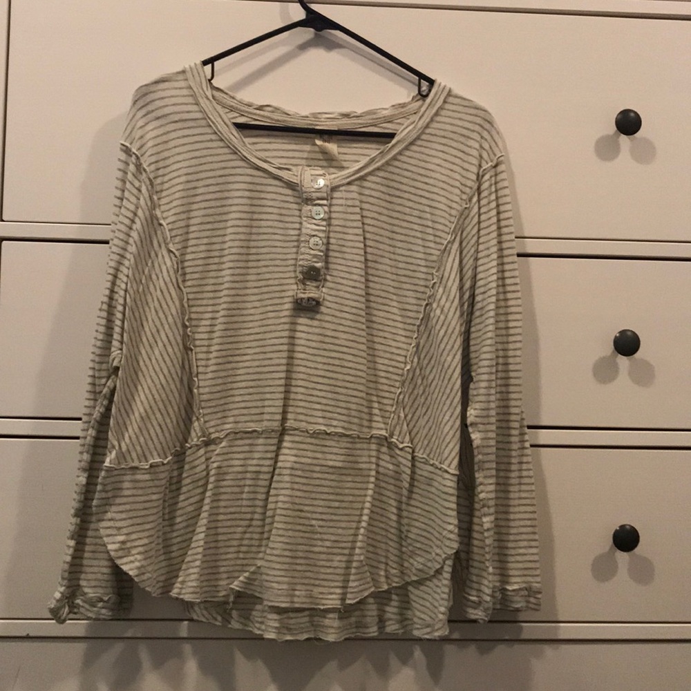 Free People Stripped Long Sleeve with Buttons